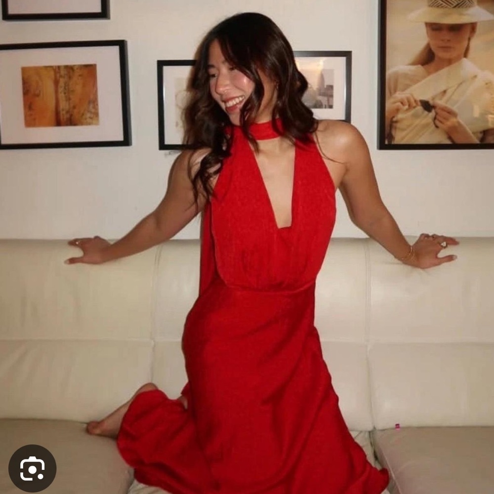 Zara NWT satin effect jacquard midi dress red 8741/267